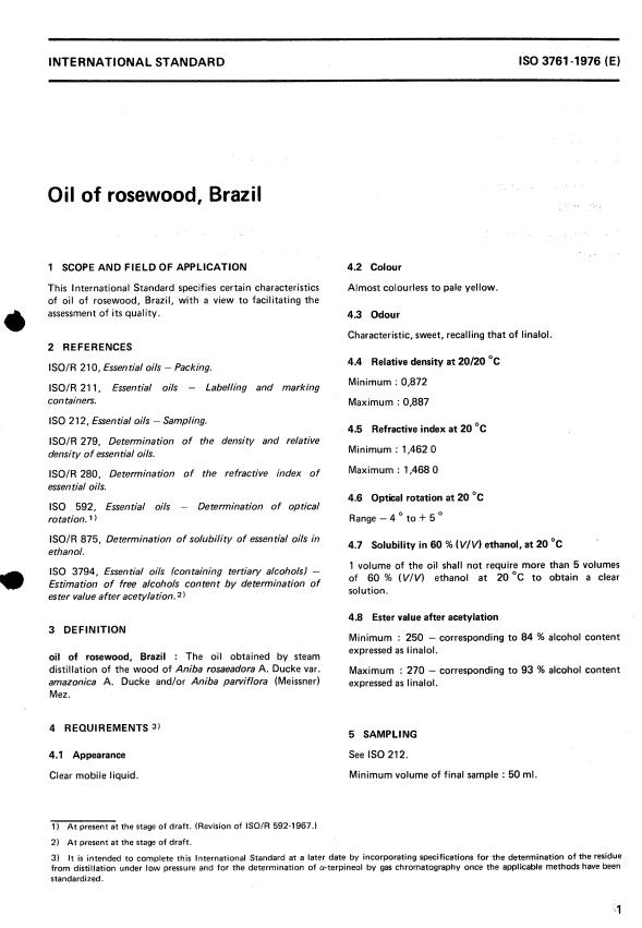 ISO 3761:1976 - Oil of rosewood, Brazil