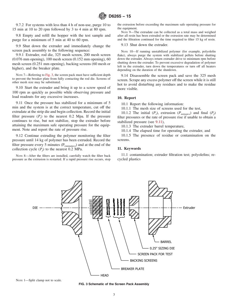 ASTM D6265-15 - Standard Practice for Separation of Contaminants in Polymers Using an Extruder Filter  Test