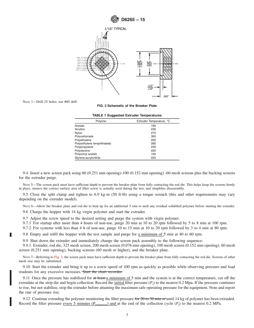 REDLINE ASTM D6265-15 - Standard Practice for Separation of Contaminants in Polymers Using an Extruder Filter  Test