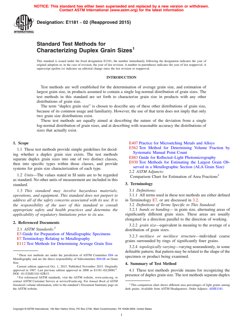 ASTM E1181-02(2015) - Standard Test Methods for  Characterizing Duplex Grain Sizes