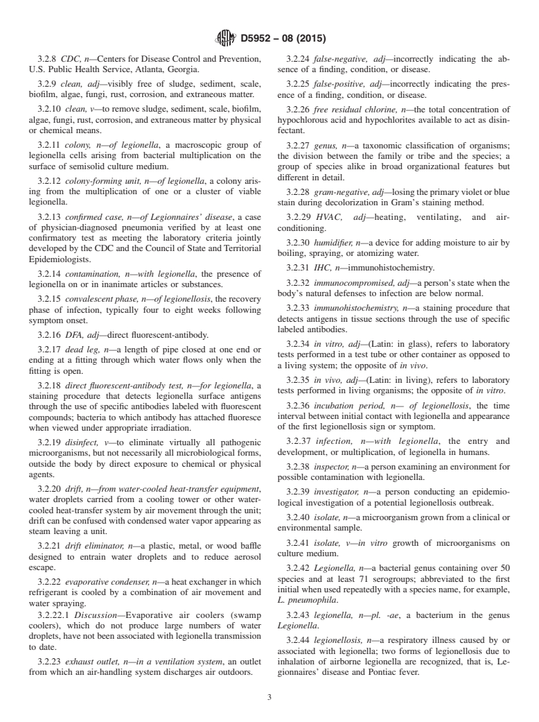 ASTM D5952-08(2015) - Standard Guide for the  Inspection of Water Systems for Legionella and the Investigation  of Possible Outbreaks of Legionellosis (Legionnaires' Disease or Pontiac  Fever)