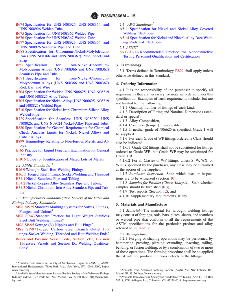 ASTM B366/B366M-15 - Standard Specification for Factory-Made Wrought Nickel and Nickel Alloy Fittings