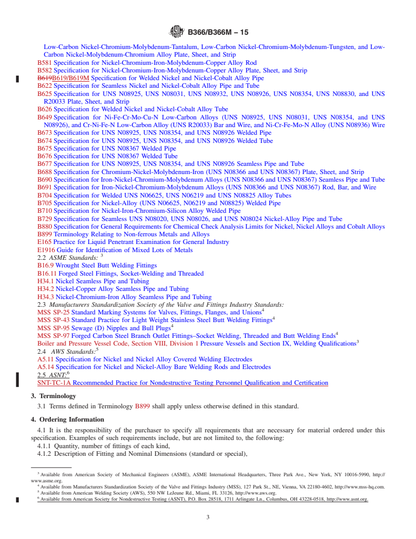 REDLINE ASTM B366/B366M-15 - Standard Specification for Factory-Made Wrought Nickel and Nickel Alloy Fittings