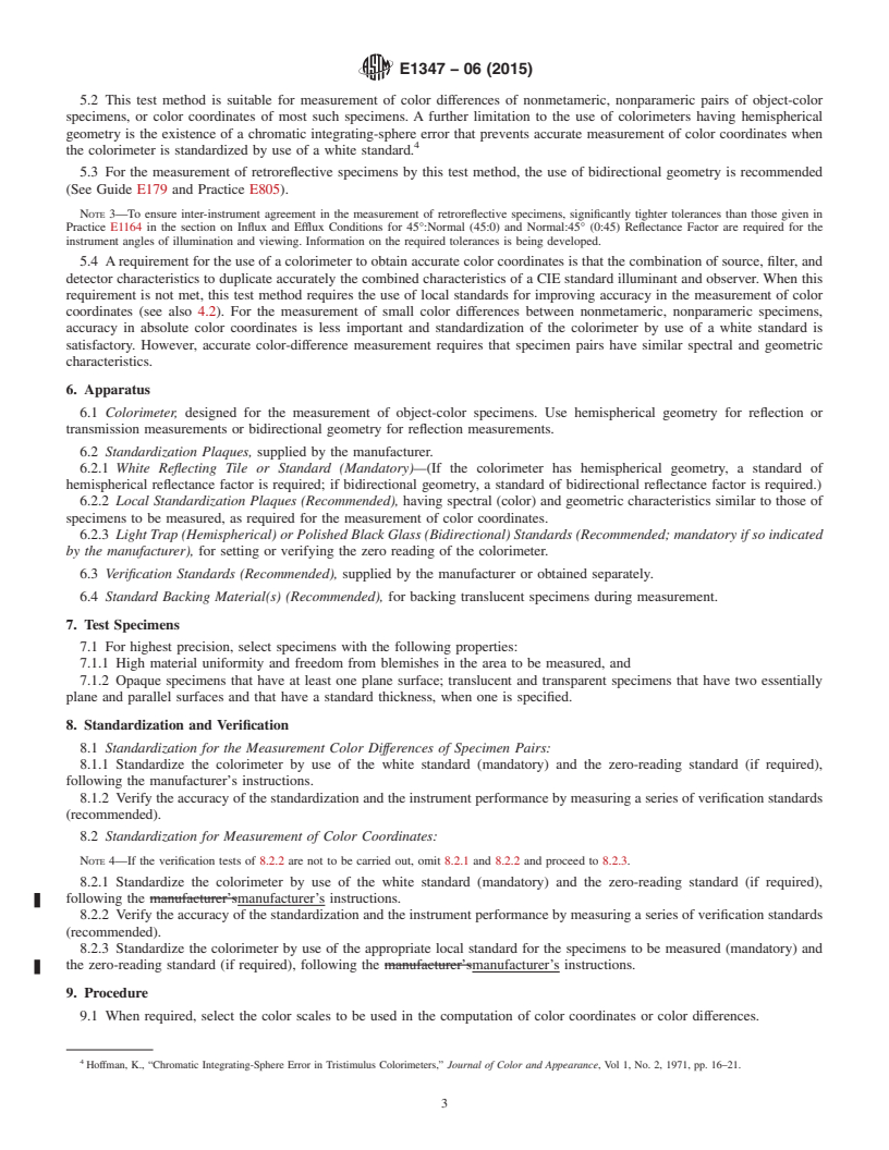 REDLINE ASTM E1347-06(2015) - Standard Test Method for Color and Color-Difference Measurement by Tristimulus Colorimetry