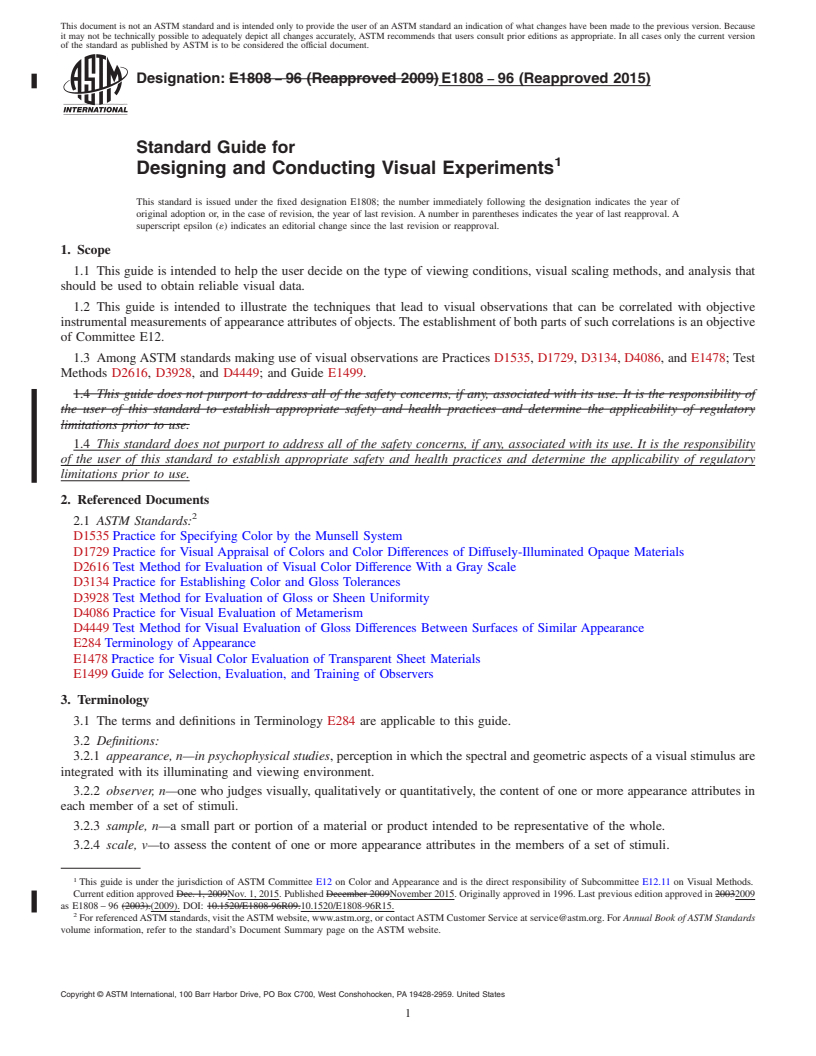 REDLINE ASTM E1808-96(2015) - Standard Guide for Designing and Conducting Visual Experiments