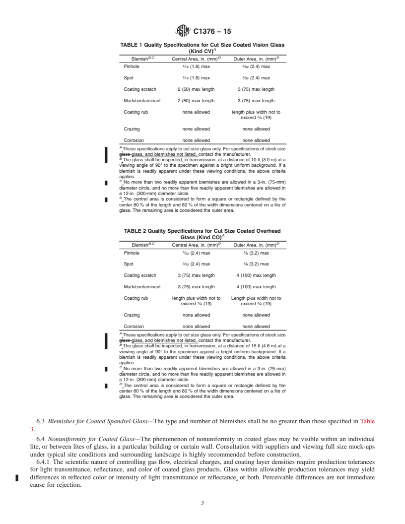 REDLINE ASTM C1376-15 - Standard Specification for  Pyrolytic and Vacuum Deposition Coatings on Flat Glass