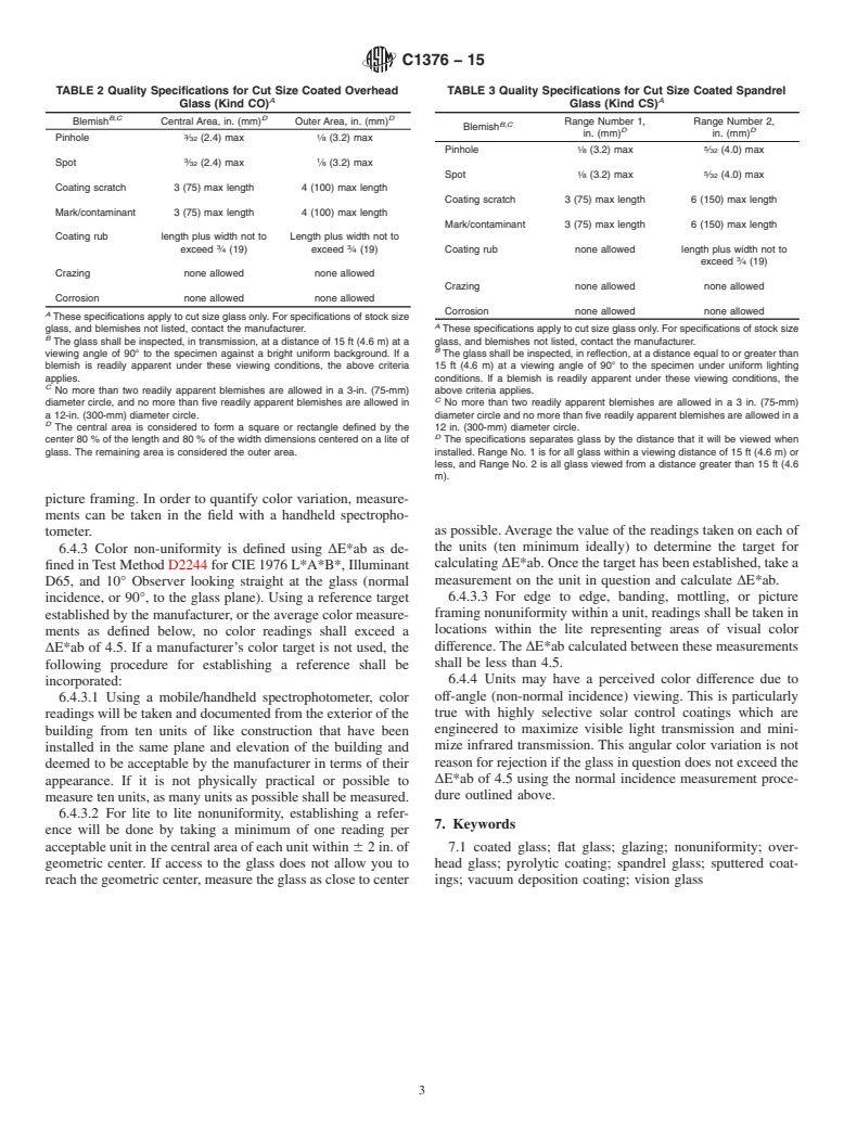 ASTM C1376-15 - Standard Specification for  Pyrolytic and Vacuum Deposition Coatings on Flat Glass