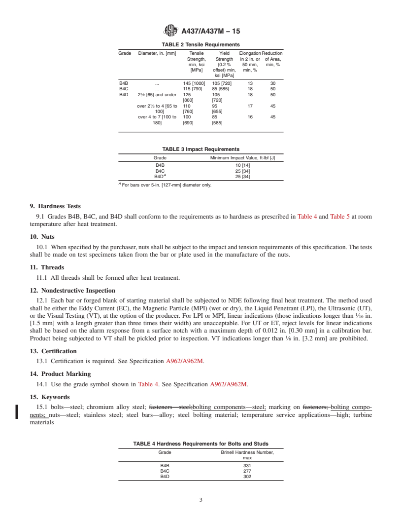 REDLINE ASTM A437/A437M-15 - Standard Specification for  Stainless and Alloy-Steel Turbine-Type Bolting Specially Heat  Treated for High-Temperature Service