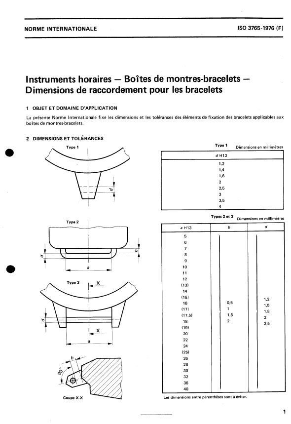 ISO 3765:1976 - Instruments horaires -- Boîtes de montres- bracelets -- Dimensions de raccordement pour les bracelets