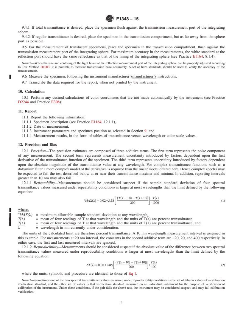 REDLINE ASTM E1348-15 - Standard Test Method for Transmittance and Color by Spectrophotometry Using Hemispherical   Geometry