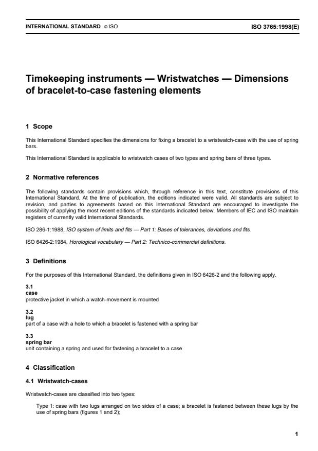 ISO 3765:1998 - Timekeeping instruments -- Wristwatches -- Dimensions of bracelet-to-case fastening elements