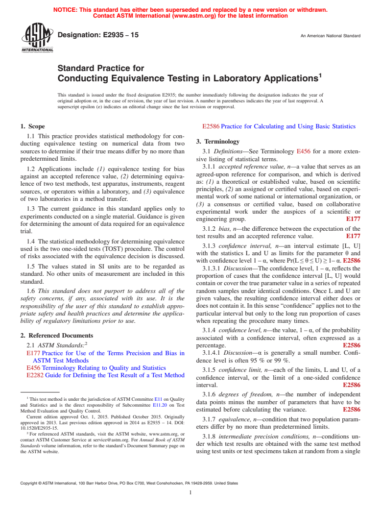 ASTM E2935-15 - Standard Practice for Conducting Equivalence Testing in Laboratory Applications