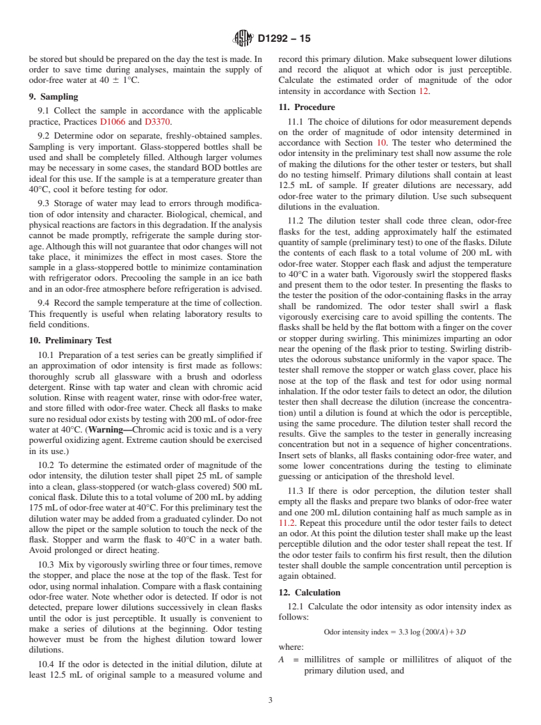 ASTM D1292-15 - Standard Test Method for  Odor in Water&#x2009;