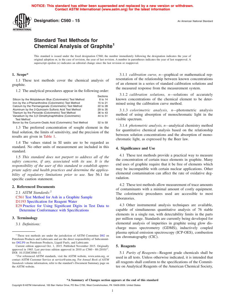 ASTM C560-15 - Standard Test Methods for  Chemical Analysis of Graphite