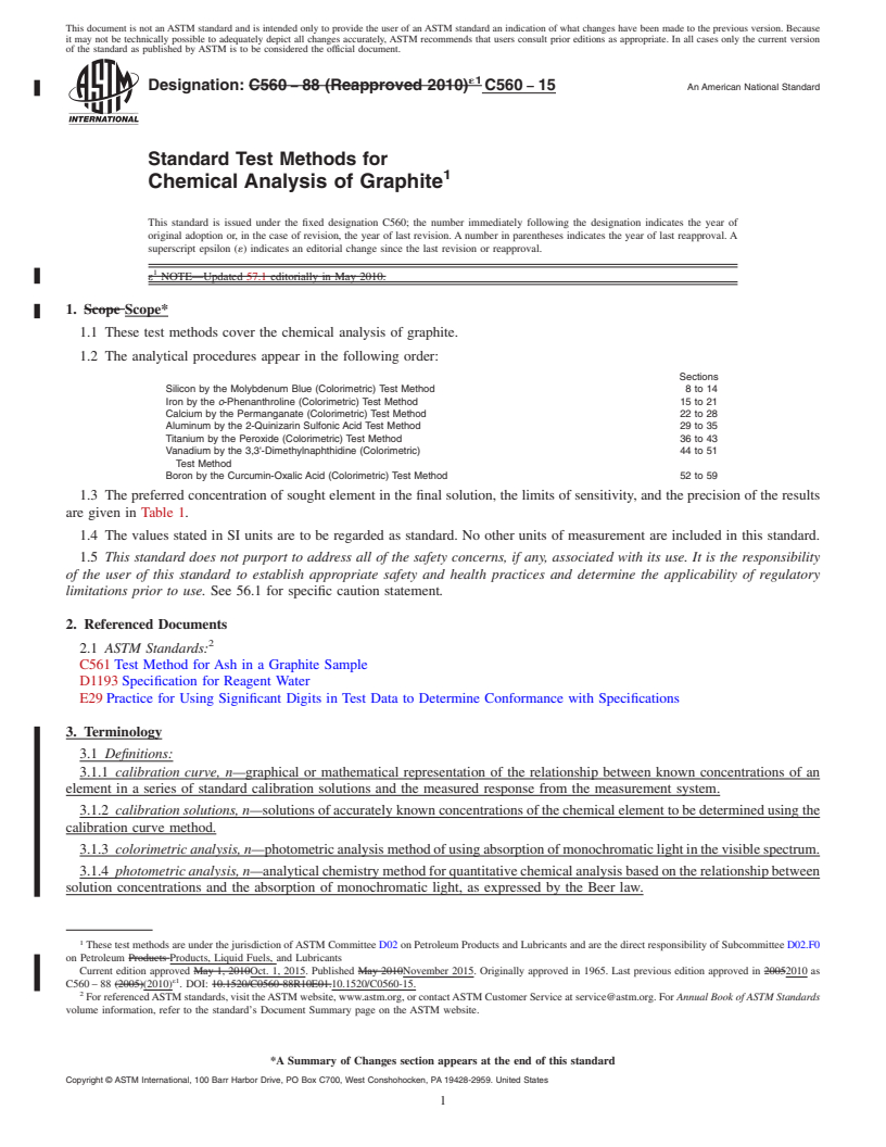 REDLINE ASTM C560-15 - Standard Test Methods for  Chemical Analysis of Graphite