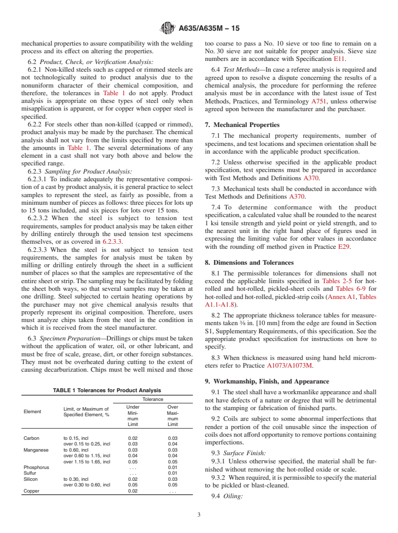 ASTM A635/A635M-15 - Standard Specification for  Steel, Sheet and Strip, Heavy-Thickness Coils, Hot-Rolled,  Alloy, Carbon, Structural, High-Strength Low-Alloy, and High-Strength  Low-Alloy with Improved Formability, General Requirements for