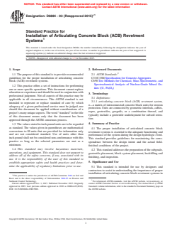 ASTM D6884-03(2015)e1 - Standard Practice for  Installation of Articulating Concrete Block (ACB) Revetment   Systems (Withdrawn 2024)