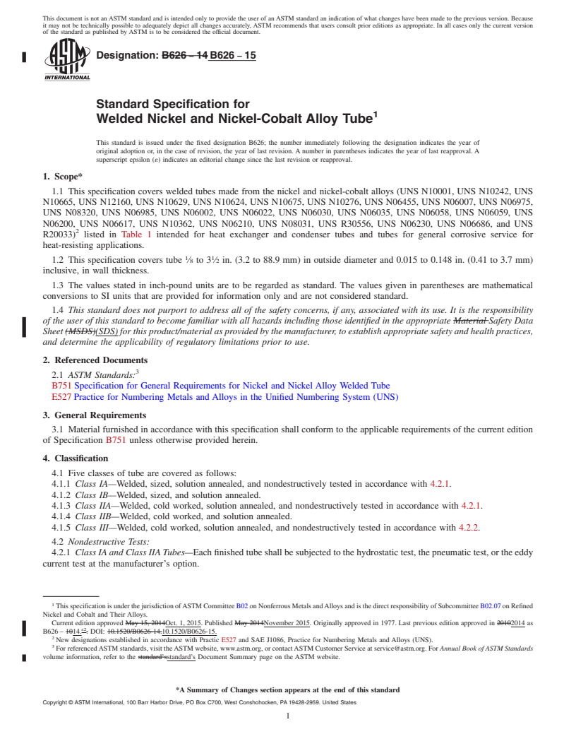 REDLINE ASTM B626-15 - Standard Specification for Welded Nickel and Nickel-Cobalt Alloy Tube