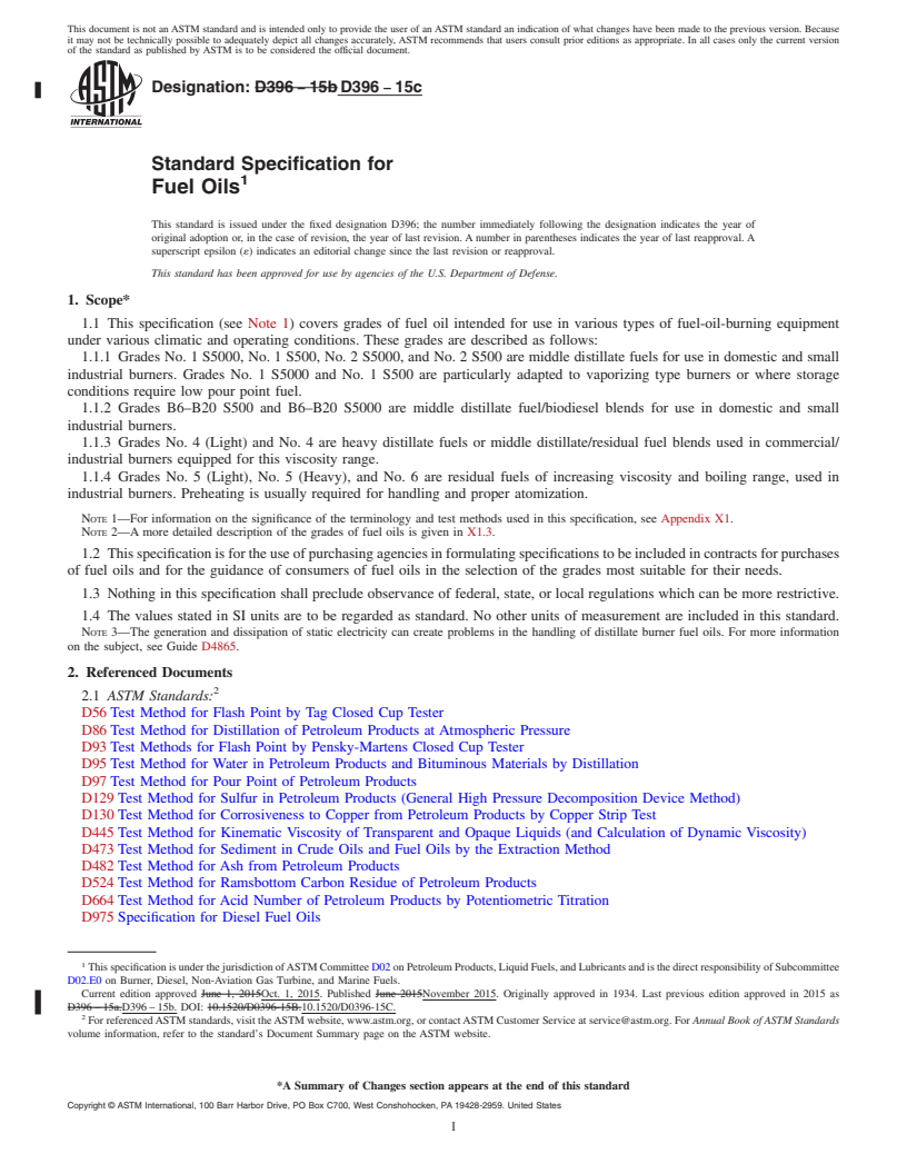 REDLINE ASTM D396-15c - Standard Specification for  Fuel Oils