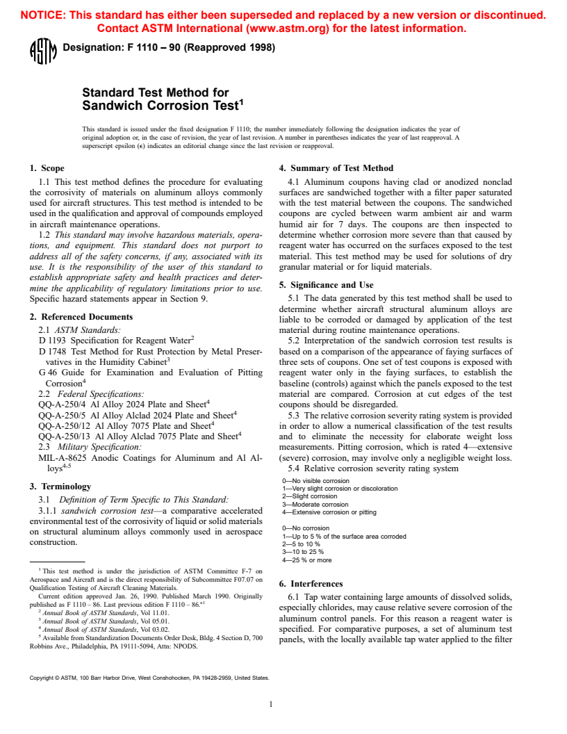 ASTM F1110-90(1998) - Standard Test Method for Sandwich Corrosion Test