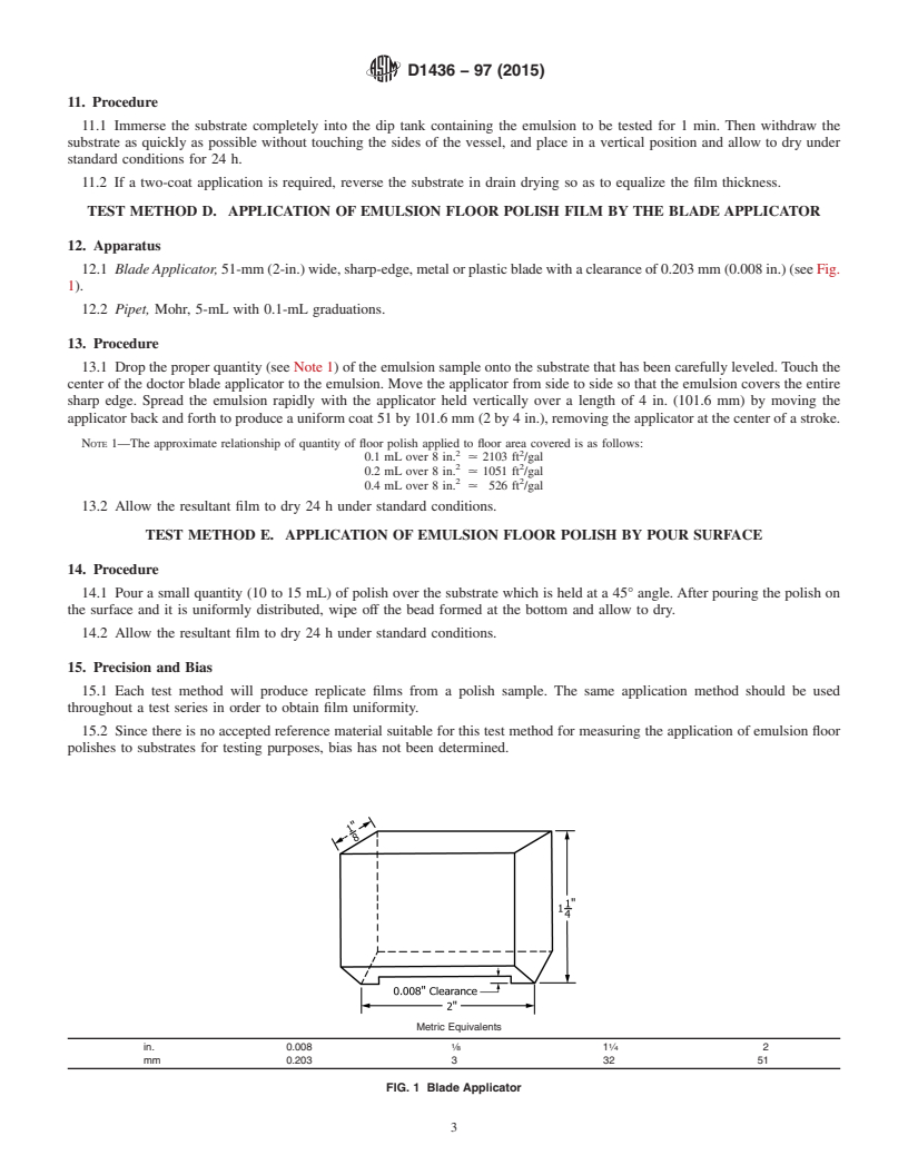 REDLINE ASTM D1436-97(2015) - Standard Test Methods for  Application of Emulsion Floor Polishes to Substrates for Testing  Purposes