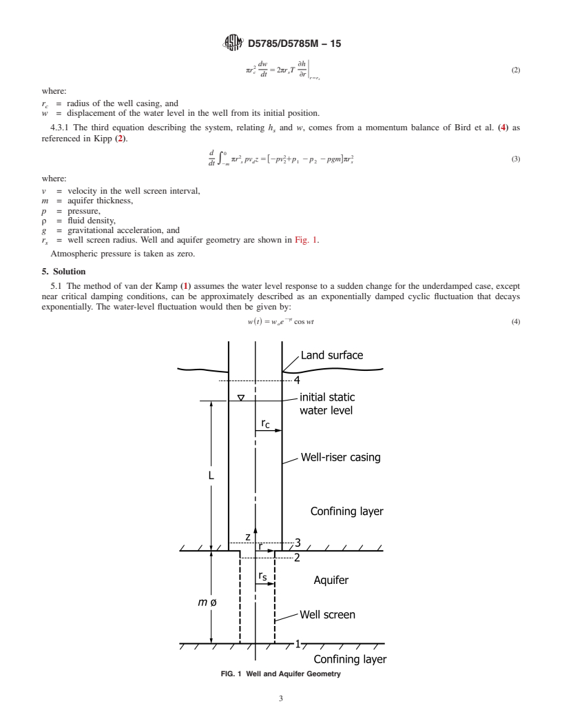 REDLINE ASTM D5785/D5785M-15 - Standard Test Method for  (Analytical Procedure) for Determining Transmissivity of Confined  Nonleaky Aquifers by Underdamped Well Response to Instantaneous Change  in Head (Slug Test)