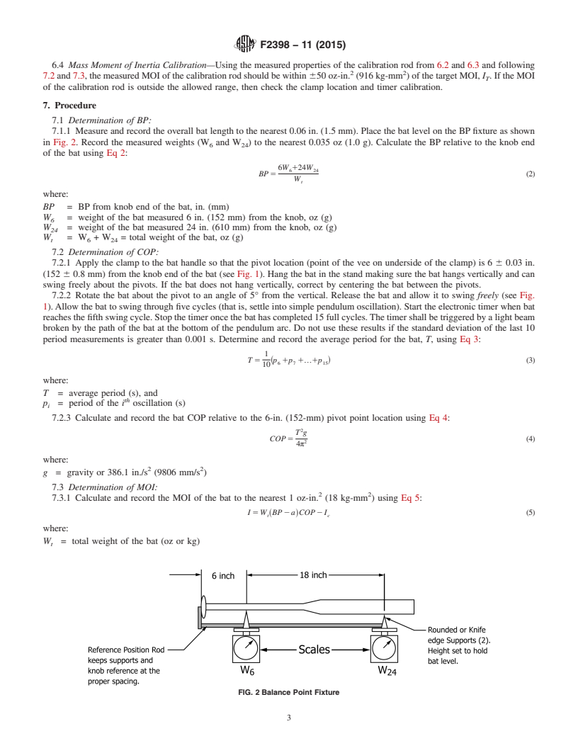 REDLINE ASTM F2398-11(2015) - Standard Test Method for  Measuring Moment of Inertia and Center of Percussion of a Baseball  or Softball Bat