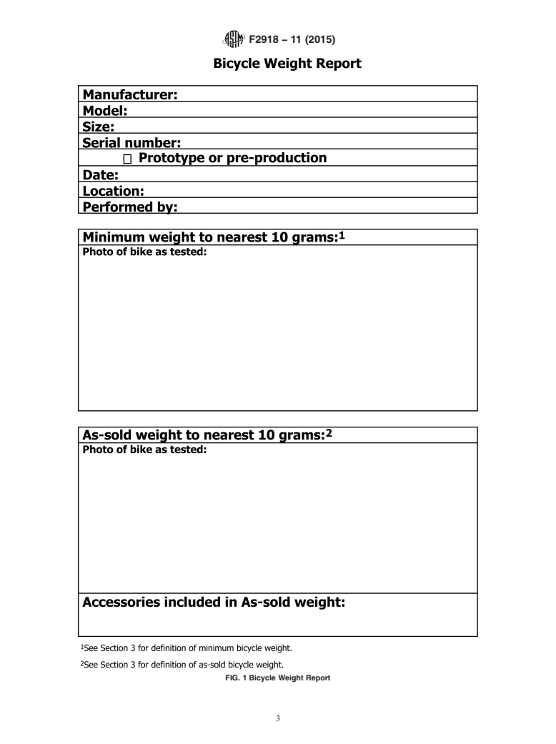 ASTM F2918-11(2015) - Standard Test Method for Weighing a Bicycle