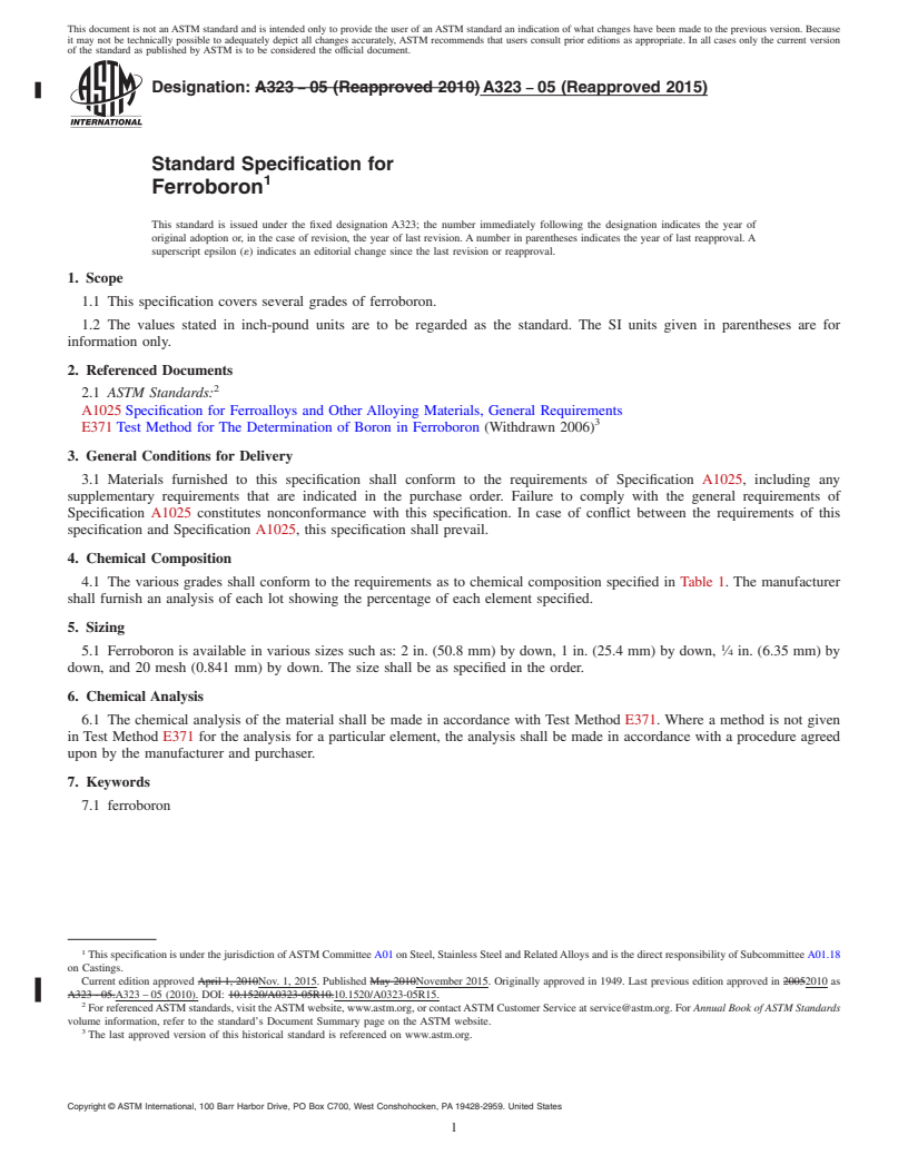 REDLINE ASTM A323-05(2015) - Standard Specification for  Ferroboron