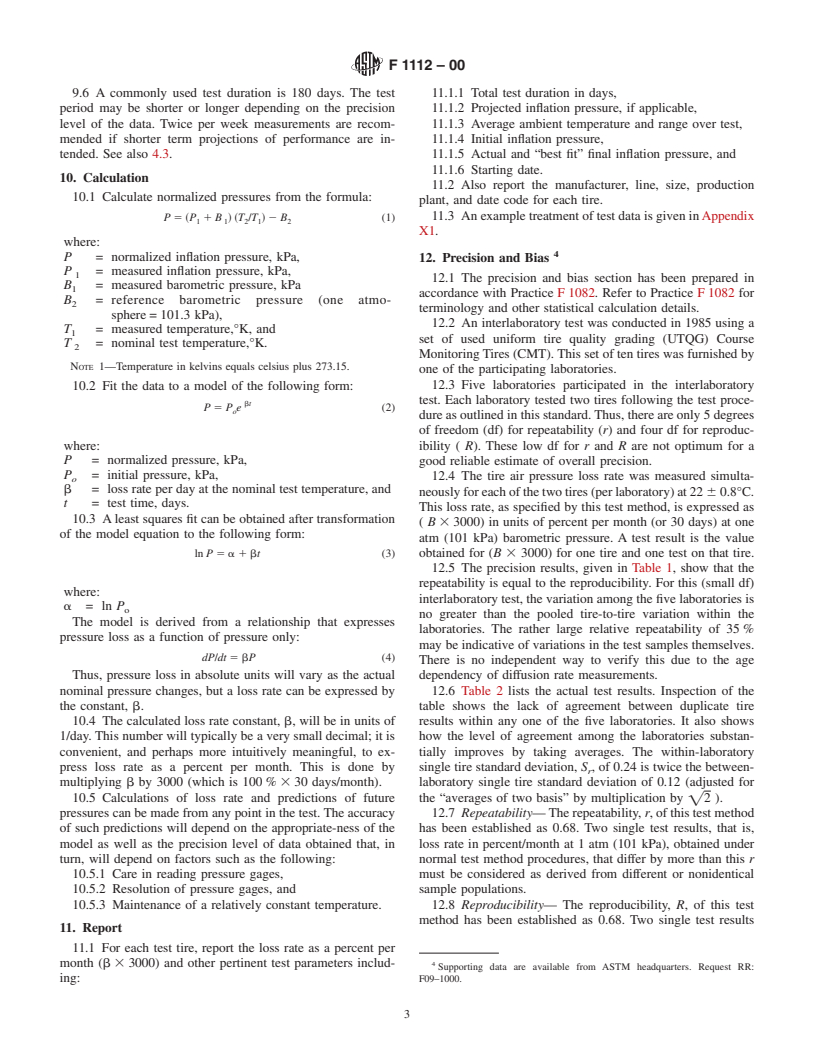 ASTM F1112-00 - Standard Test Method for Static Testing of Tubeless Pneumatic Tires for Rate of Loss of Inflation Pressure