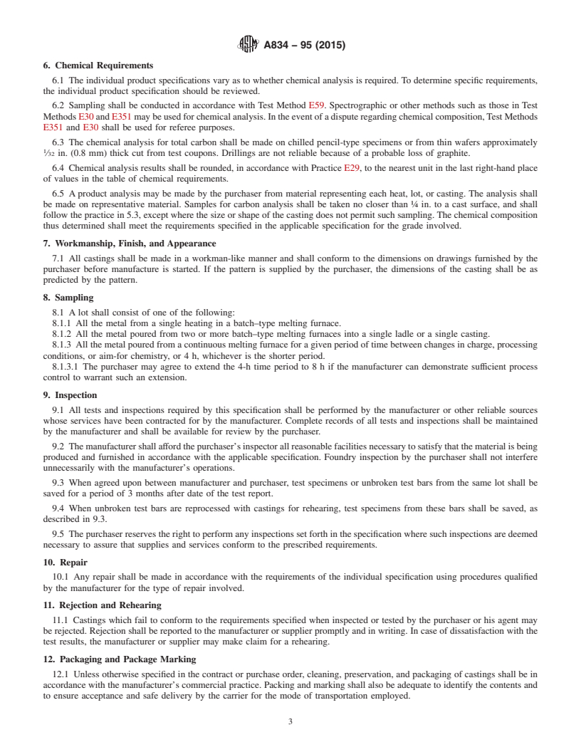 REDLINE ASTM A834-95(2015) - Standard Specification for  Common Requirements for Iron Castings for General Industrial   Use