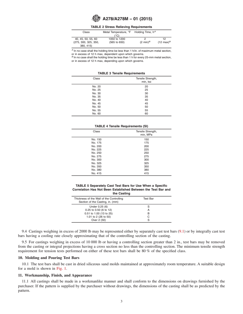 REDLINE ASTM A278/A278M-01(2015) - Standard Specification for  Gray Iron Castings for Pressure-Containing Parts for Temperatures   Up to 650&deg;F (350&deg;C)