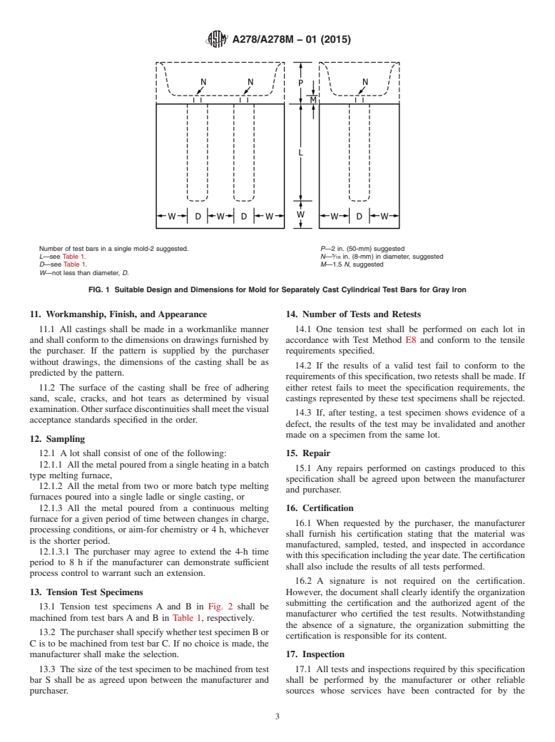 ASTM A278/A278M-01(2015) - Standard Specification for  Gray Iron Castings for Pressure-Containing Parts for Temperatures   Up to 650&deg;F (350&deg;C)