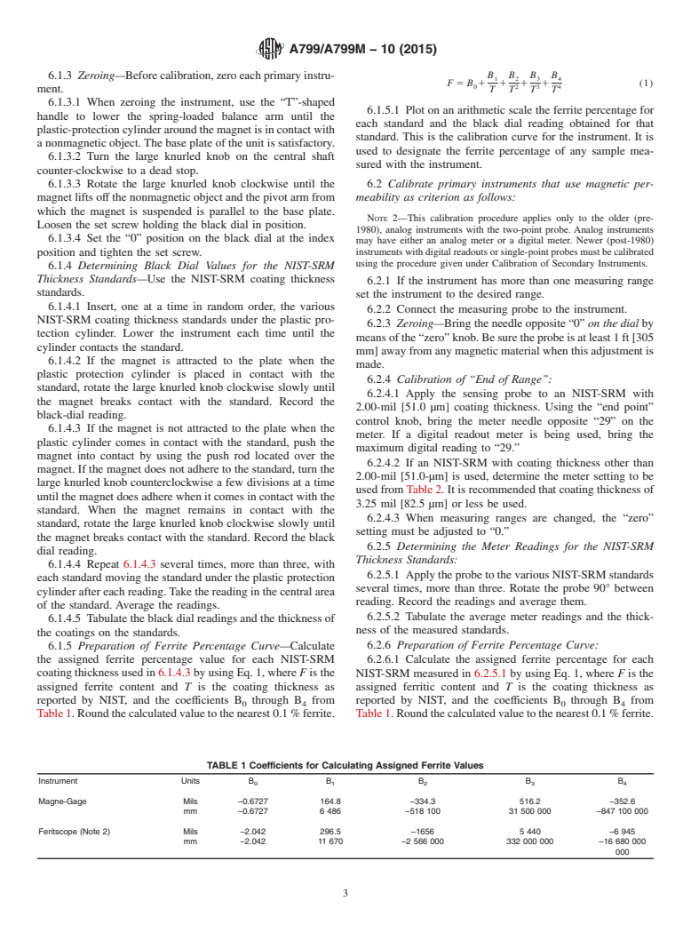 ASTM A799/A799M-10(2015) - Standard Practice for  Steel Castings, Stainless, Instrument Calibration, for Estimating   Ferrite Content