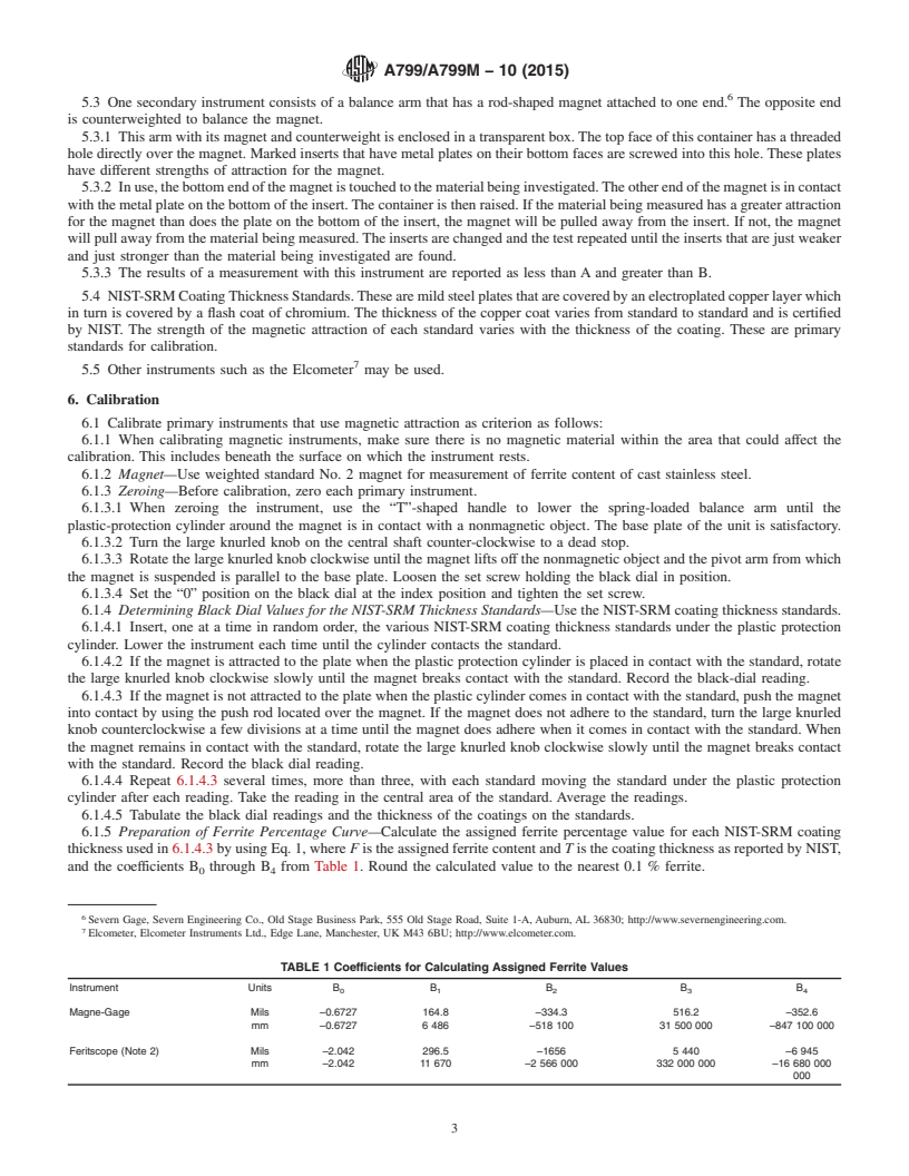 REDLINE ASTM A799/A799M-10(2015) - Standard Practice for  Steel Castings, Stainless, Instrument Calibration, for Estimating   Ferrite Content