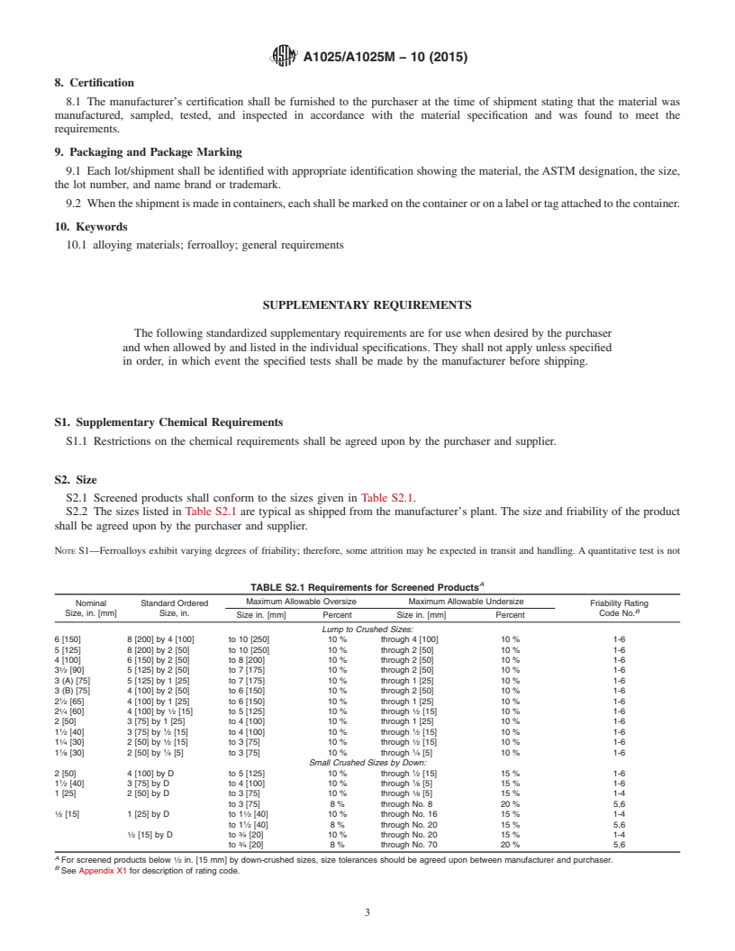 REDLINE ASTM A1025/A1025M-10(2015) - Standard Specification for  Ferroalloys and Other Alloying Materials, General Requirements