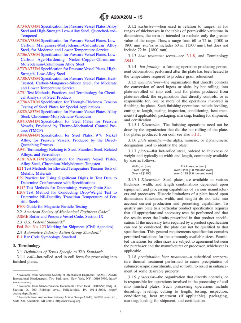 ASTM A20/A20M-15 - Standard Specification for  General Requirements for Steel Plates for Pressure Vessels