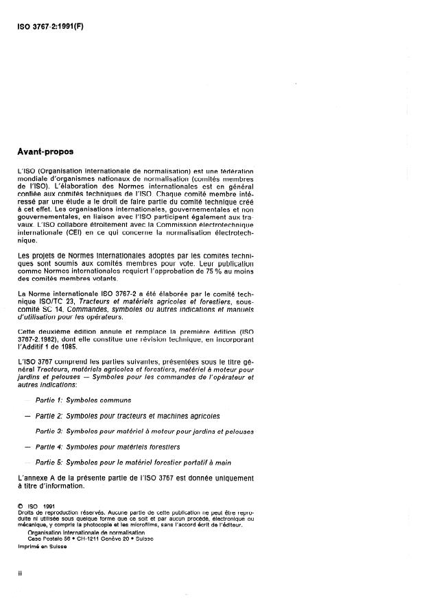 ISO 3767-2:1991 ISO 3767-2:1991 - Tracteurs, matériels agricoles et forestiers, matériel a moteur pour jardins et pelouses -- Symboles pour les commandes de l'opérateur et autres indications - Page 2 preview