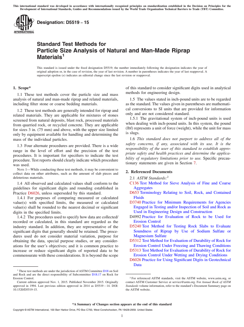 ASTM D5519-15 - Standard Test Methods for  Particle Size Analysis of Natural and Man-Made Riprap Materials