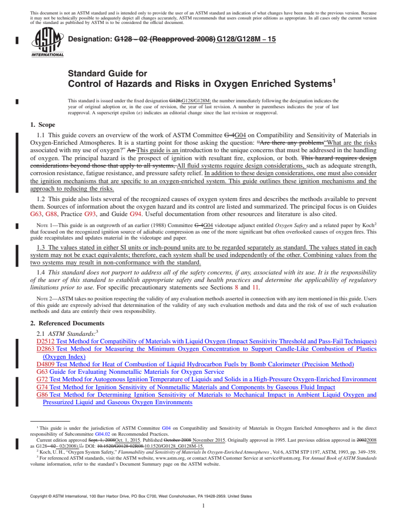 REDLINE ASTM G128/G128M-15 - Standard Guide for  Control of Hazards and Risks in Oxygen Enriched Systems