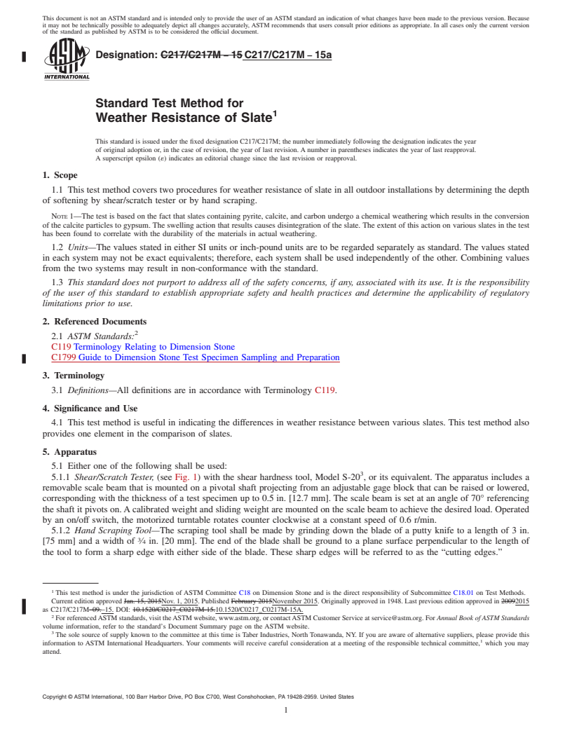 REDLINE ASTM C217/C217M-15a - Standard Test Method for  Weather Resistance of Slate