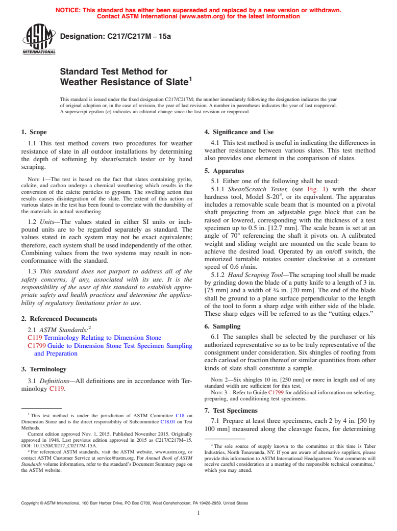 ASTM C217/C217M-15a - Standard Test Method for  Weather Resistance of Slate