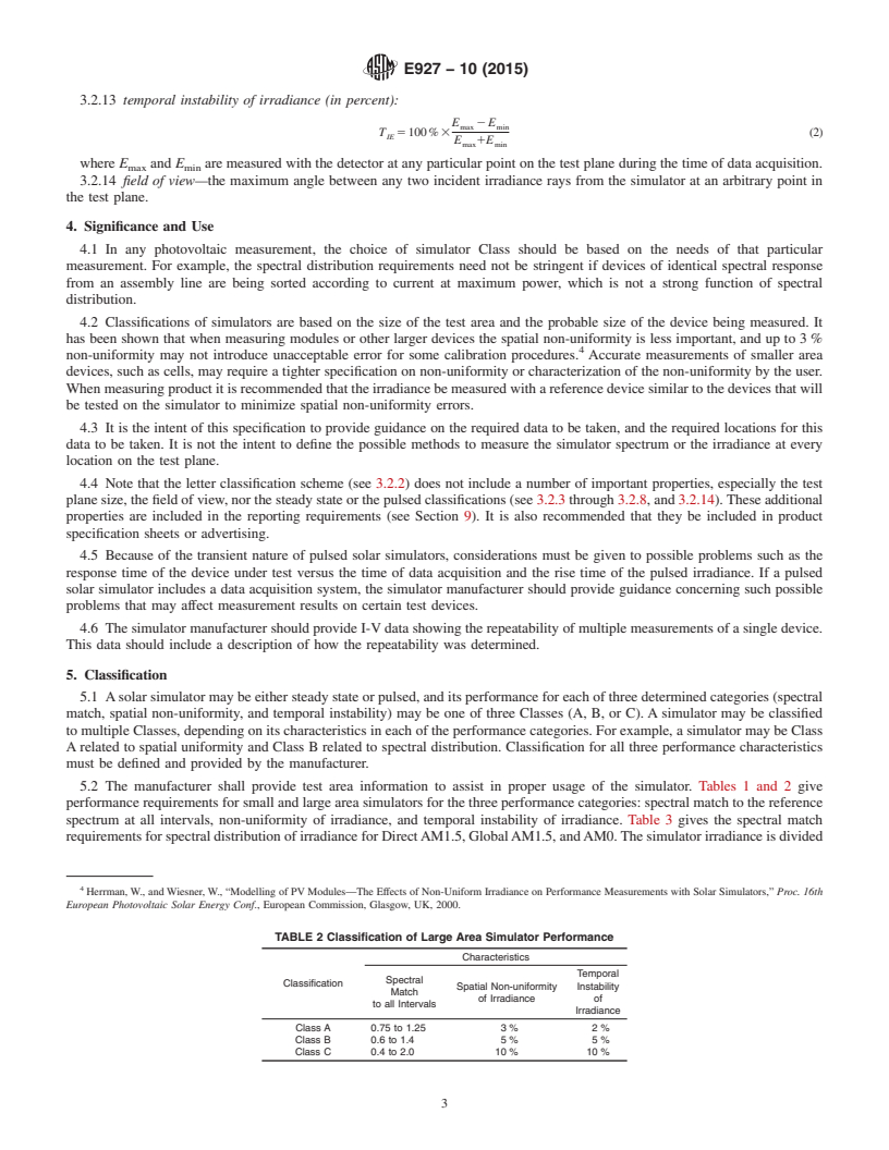 REDLINE ASTM E927-10(2015) - Standard Specification for  Solar Simulation for Photovoltaic Testing