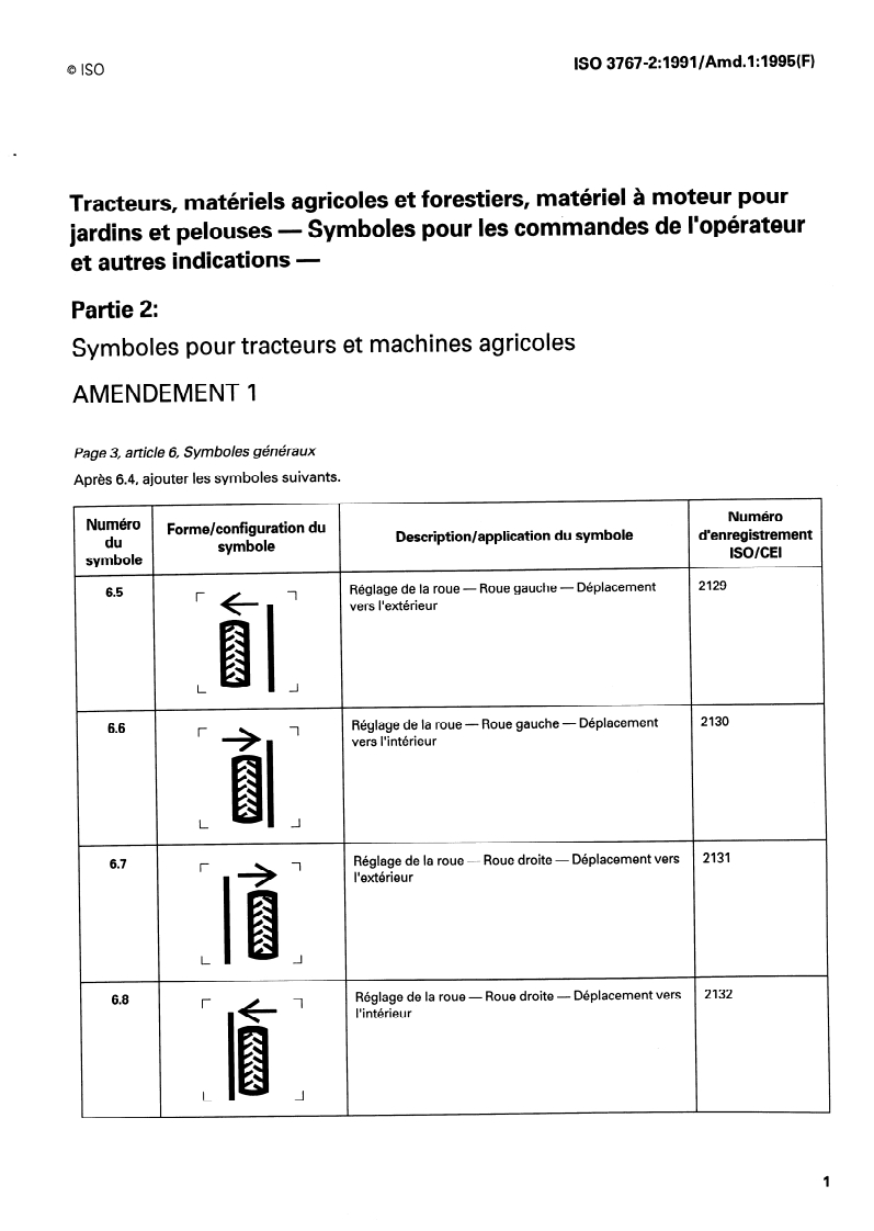 ISO 3767-2:1991/Amd 1:1995 - Tracteurs, matériels agricoles et forestiers, matériel à moteur pour jardins et pelouses — Symboles pour les commandes de l'opérateur et autres indications — Partie 2: Symboles pour tracteurs et machines agricoles — Amendement 1
Released:2/23/1995
