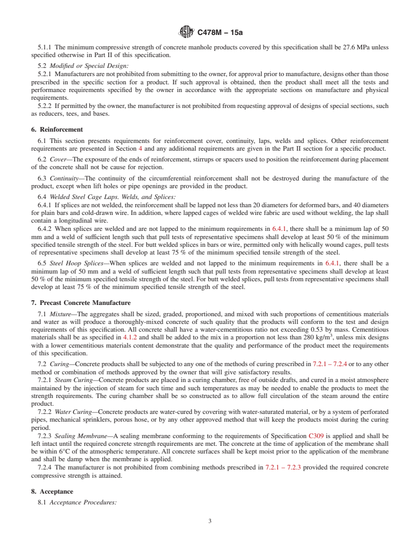 REDLINE ASTM C478M-15a - Standard Specification for Circular Precast Reinforced Concrete Manhole Sections (Metric)