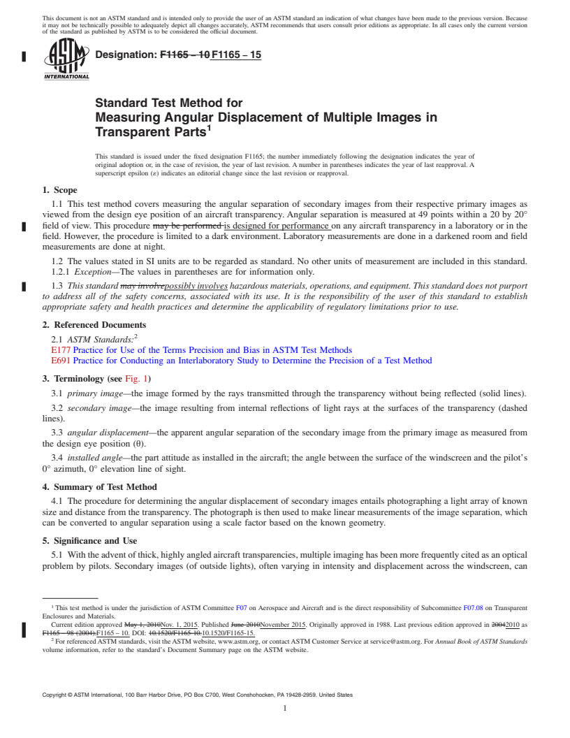 REDLINE ASTM F1165-15 - Standard Test Method for  Measuring Angular Displacement of Multiple Images in Transparent  Parts