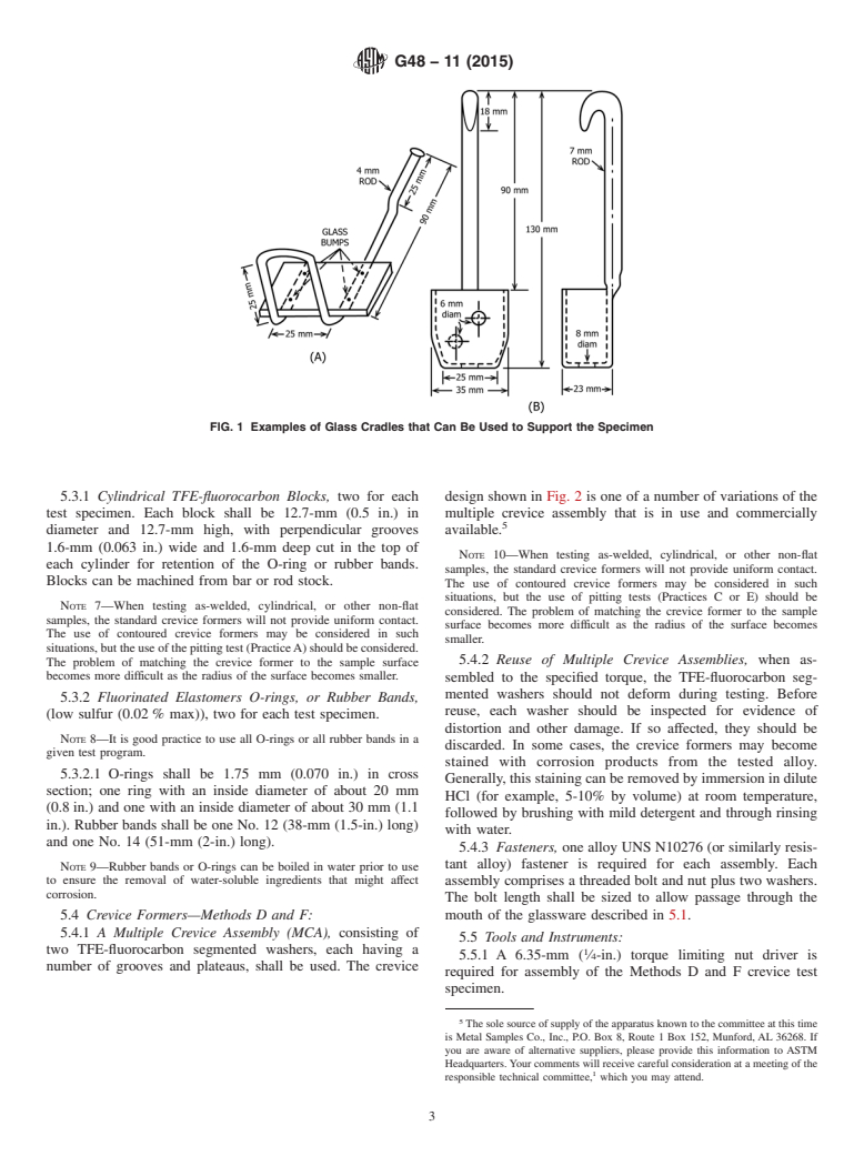 ASTM G48-11(2015) - Standard Test Methods for  Pitting and Crevice Corrosion Resistance of Stainless Steels  and Related Alloys by Use of Ferric Chloride Solution