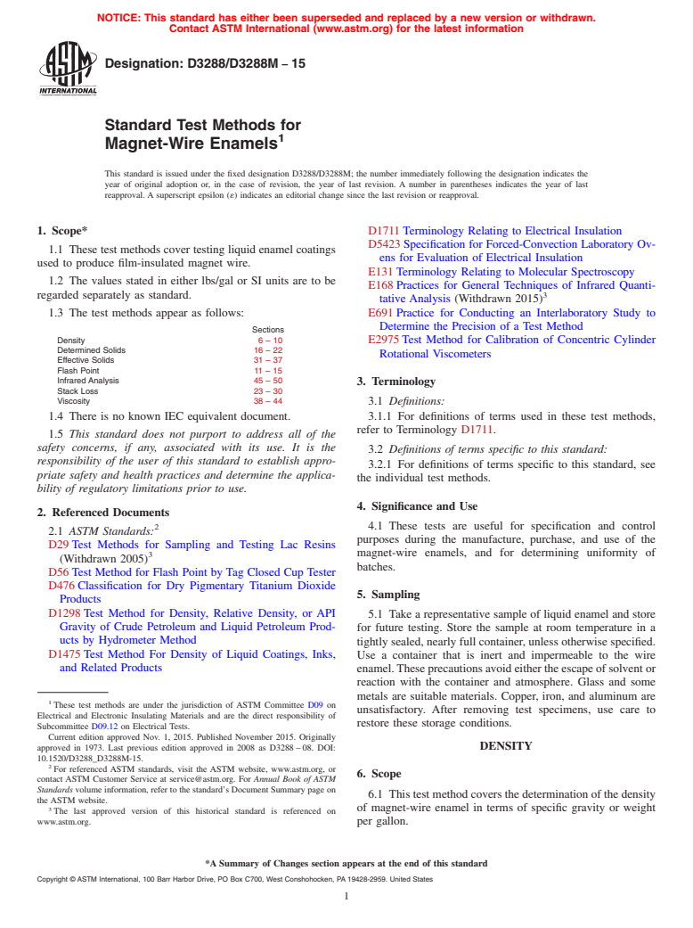 ASTM D3288/D3288M-15 - Standard Test Methods for  Magnet-Wire Enamels