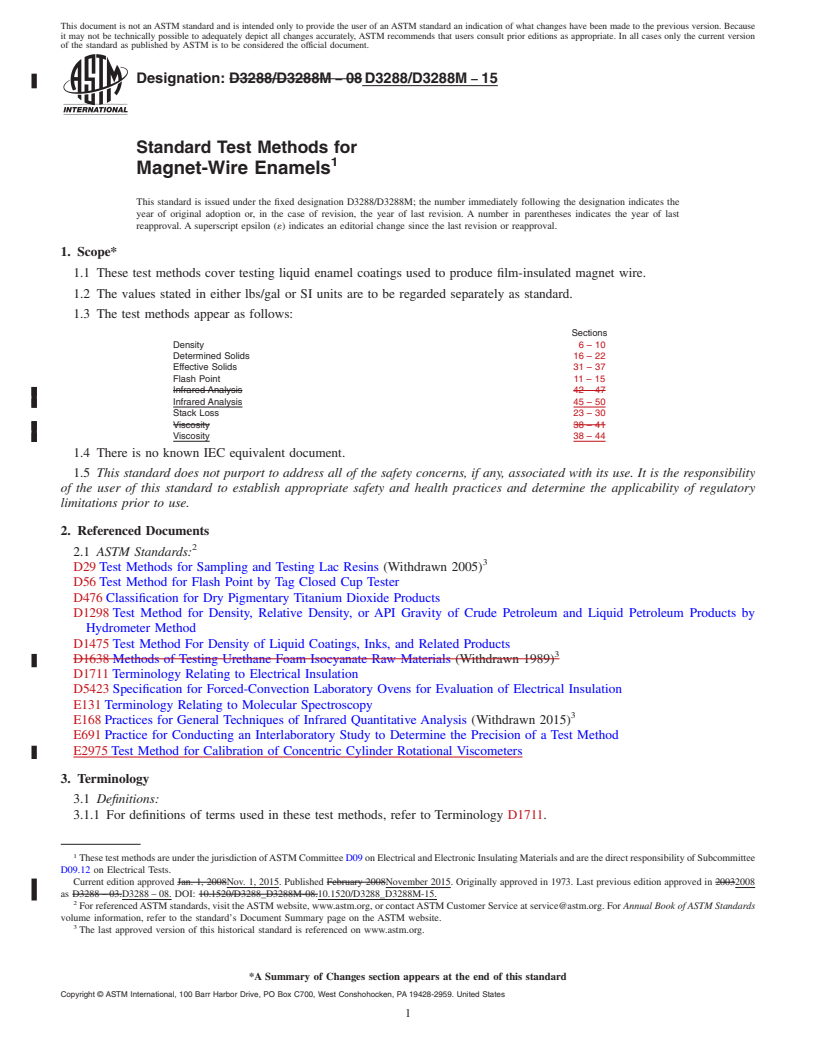 REDLINE ASTM D3288/D3288M-15 - Standard Test Methods for  Magnet-Wire Enamels