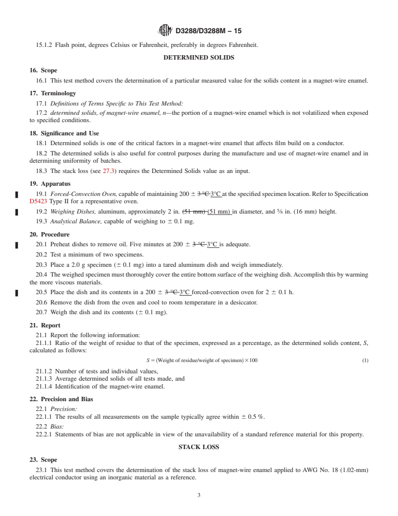 REDLINE ASTM D3288/D3288M-15 - Standard Test Methods for  Magnet-Wire Enamels